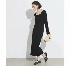 coca とろみリブUネックワンピース　ブラックLサイズ