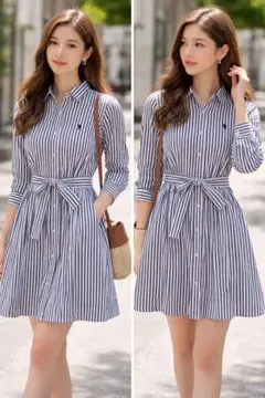 ラルフローレン ストライプコットン シャツワンピース XSサイズ