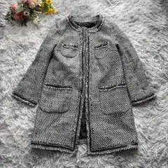 グリーンレーベルリラクシング　ツイードロングジャケット　【Ｍ】ブラック　ツイード