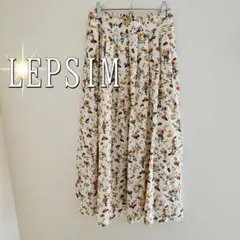 LEPSIM フラワープリントロングフレアスカート（L） 白ウエストゴム