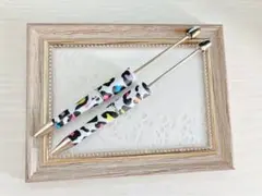 ホワイト カラフル ヒョウ柄 カスタムボールペン