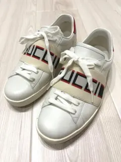 美品　GUCCI ホワイト スニーカー ストライプデザイン　25cm