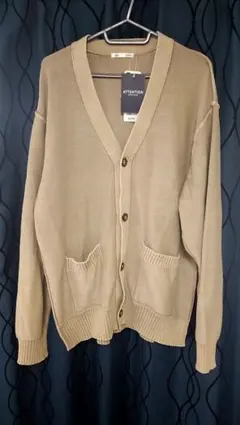 新品 メンズ GU ベージュ Vネック カーディガン L