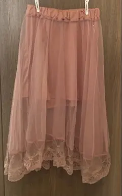 チュールスカート　二枚セット　ピンク系　ウエストゴムタイプ