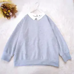 しまむら LL 大きめ パール付き襟 スウェット グレー スウェット ビジューのサムネイル
