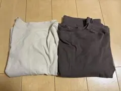 淡いベージュ・ダークブラウン 長袖Tシャツ Lのサムネイル
