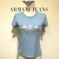 Armani Jeans 水色 Tシャツ 半袖　コットン100 ロゴ　イタリア製のサムネイル