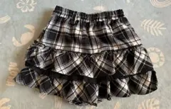 150cm モノトーン チェック柄 2段フリル キュロットスカート ゴム 女の子