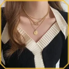 ネックレス 2点セット コインモチーフ 重ね付け シンプル 韓国風 マンテル