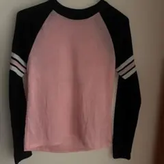 ピンク ブラック ストライプ 長袖Tシャツ