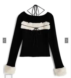 GRL ru1387 ファーホルターネックリボンニットトップス ブラック