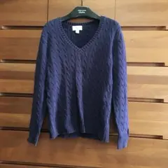 foxcroft 紺ケーブル編みスピマニット フォックスクロフト supima