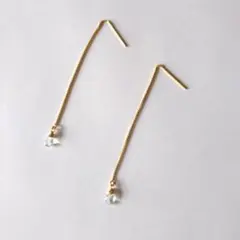 14kgf ＊＊ ロングチェーンピアス 天然石 グリーン ハンドメイド ゴールド