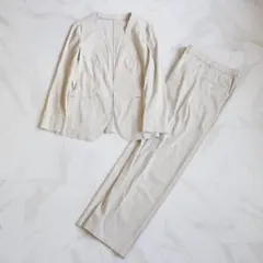 23区 セットアップスーツ Lサイズ リネン ノーカラー パンツ 自宅洗濯可能