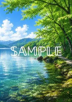 【A4光沢紙】新緑 湖畔 エメラルドグリーン 湖 水辺 夏 風景のサムネイル