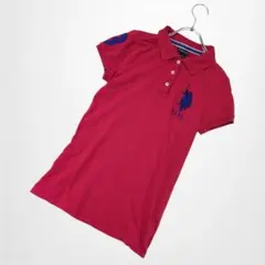 ユーエスポロアッスン ビッグロゴ刺繍ポロシャツ スリムフィット 丈長め 半袖