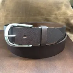 大人気牛厚革(エンボス)一枚革(日本製品)Lサイズベルト・サイズフリー焦げ茶色