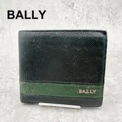バリーBALLY ロゴプレート ストライプ レザー二つ折り財布 メンズ 黒