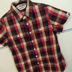 B７　A BATHING APE チェック　半袖　ネルシャツ xxsのサムネイル
