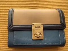 COACH 二つ折り財布 ネイビー/ベージュ