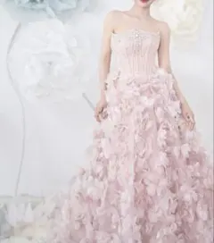 フラワー装飾ストラップレスカラードレス ウェディングドレス パーティードレス