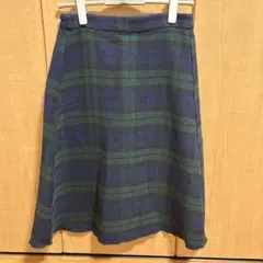 ユニクロ　リバーシブルネイビーグリーンチェック フレアスカート