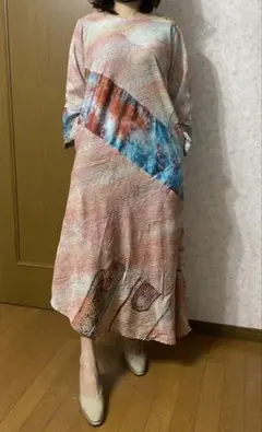 雪様専用　着物リメイクAラインワンピース　絞り