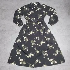 花柄ワンピース レトロワンピース 総柄ワンピース マキシ丈 ロング丈 M
