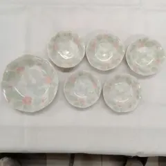 花と葉模様 八角形皿 6枚セット