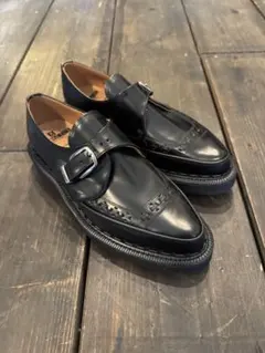 ジョージコックス　ブラックレザーモンクストラップシューズ