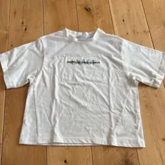 130 女の子 半袖トップス メッシュ切替 ロゴTシャツ ホワイト