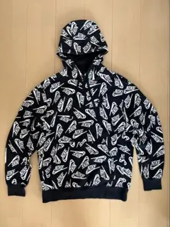 NIKE 総柄 ロゴ プルオーバー パーカー ブラック