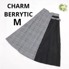 チャームベリーチック チェック柄×プリーツ異素材切替スカート Aライン 秋冬