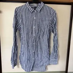 【美品】サニーレーベル フレンチリネンストライプシャツ 麻100% 38 青白のサムネイル