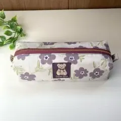 ハンドメイド　大きめペンケース　北欧花柄　紫色　パープル