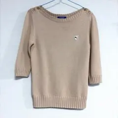 バーバリー ニット 半袖 五分袖 ベージュ ロゴ 美品 レディース