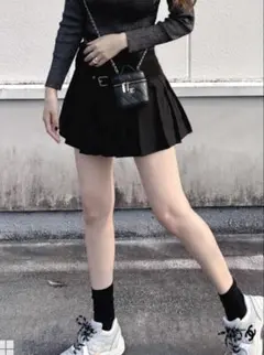 GRL インパン裏地付きプリーツミニスカート ブラック[at2171]