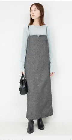 SLOBE IENA ヘリンボーンキャミワンピース ブラックA