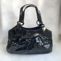 【agnes b】BLACK ENAMEL SHOULDER BAG Y2K