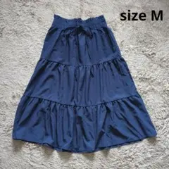 【１回着美品】レディース　フレア ロングスカート　ネイビー　M