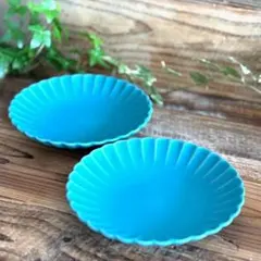 HANAプレートM 取り皿 中皿 ケーキ皿 ターコイズ 2枚セット 益子焼