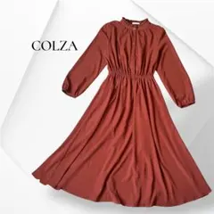 美品 コルザ ハニーズ 長袖ワンピース スタンドカラー フリル ブラウン L