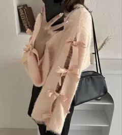 apres jour clair 袖リボンシャギーニット