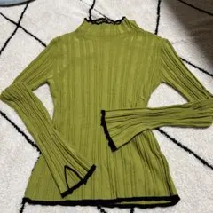 エスぺラック　オリーブグリーン リブ編み 長袖 薄手ニット