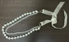 パール風 クリスタルビーズのネックレス 2連 パーティー向き 送料込み