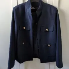 ZARA ネイビー ノーカラージャケット