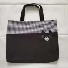 おしゃれ猫ちゃんレッスンバッグ　大きめ　マチあり　絵本袋　入園入学