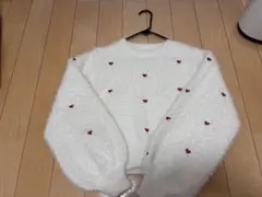 ハート刺繍 ホワイトニット M