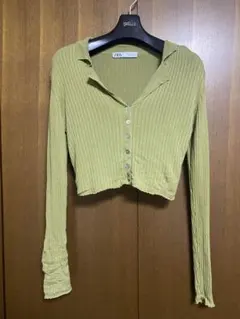 ZARA オリーブグリーン クロップド長袖 M