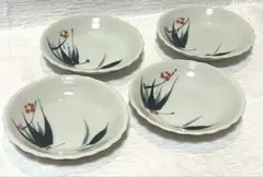 アンティーク　笹模様　花柄波型エッジ皿4枚セット246